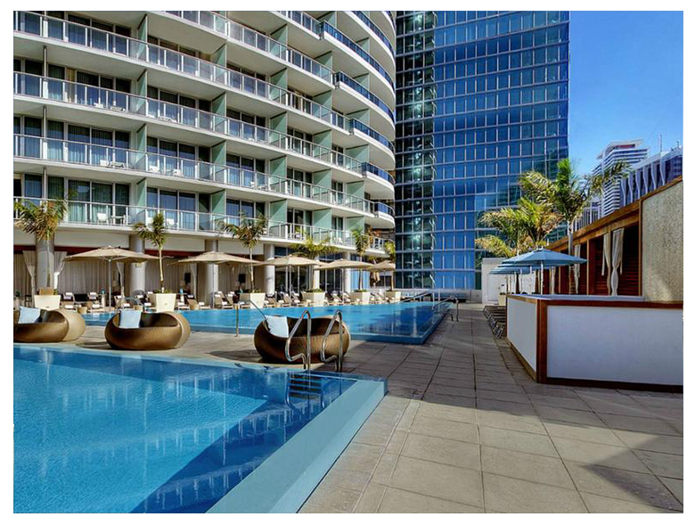 A beautiful, new, riverside, urban resort property in the heart of downtown Miami, with beautifully furnished rooms, a two stunning rooftop pools with wonderful views of the Miami River, Biscayne Bay, the Miami Skyline and beyond, and one of Miami’s most popular downtown restaurants. omparatively reasonable rates given the many amenities. A short walk to Bayside Marketplace, and if you're arriving on your yacht, the hotel has a full-service marina! Highly recommended.